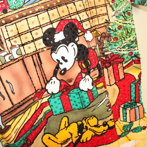 vintage 90s Disney by Joujou Christmas beaded sequin t-shirt Mickey's Workshop - Picture 13 of 16